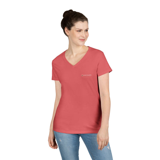 Overcomers V-Neck T-Shirt — Minimal Coral Ladies' Tee