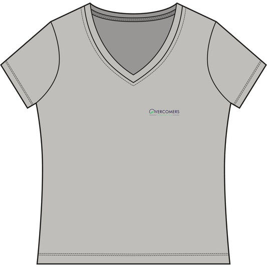 Overcomers Women's V-Neck Tee — Small Chest Logo Casual Top