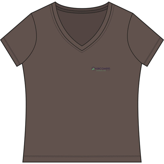 Overcomers Women's V-Neck Tee — Small Chest Logo Casual Top